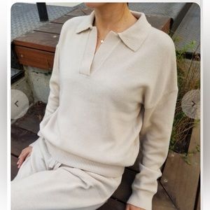 Le Bon Shoppe Nanette collared polo sweater in Irish cream